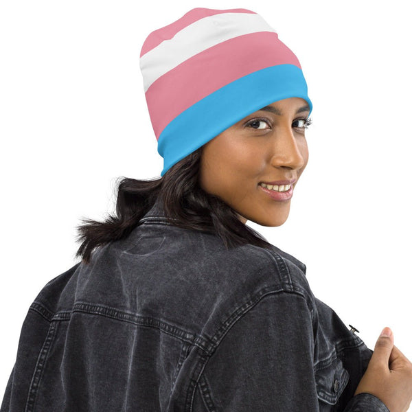 65 MCMLXV Unisex LGBT Transgender Pride Flag Print Knit Beanie Skullcap - 65mcmlxv