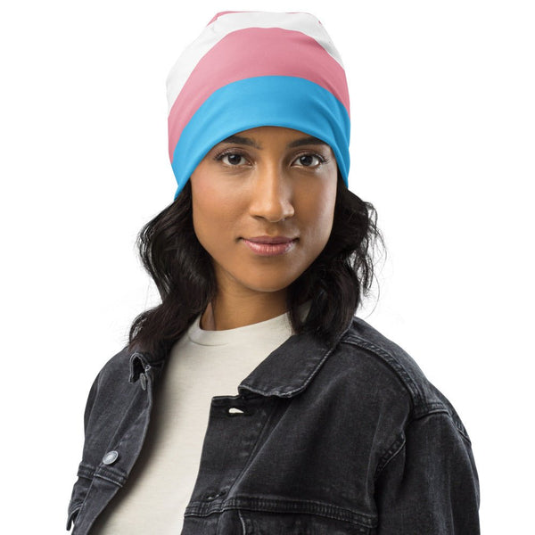 65 MCMLXV Unisex LGBT Transgender Pride Flag Print Knit Beanie Skullcap - 65mcmlxv