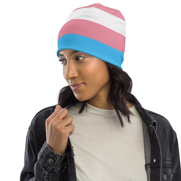 65 MCMLXV Unisex LGBT Transgender Pride Flag Print Knit Beanie Skullcap - 65mcmlxv