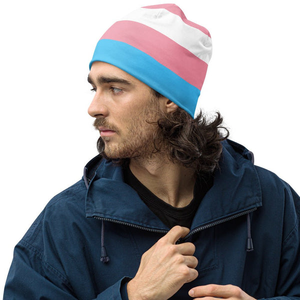 65 MCMLXV Unisex LGBT Transgender Pride Flag Print Knit Beanie Skullcap - 65mcmlxv