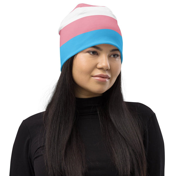65 MCMLXV Unisex LGBT Transgender Pride Flag Print Knit Beanie Skullcap - 65mcmlxv