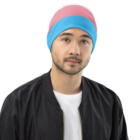 65 MCMLXV Unisex LGBT Transgender Pride Flag Print Knit Beanie Skullcap - 65mcmlxv