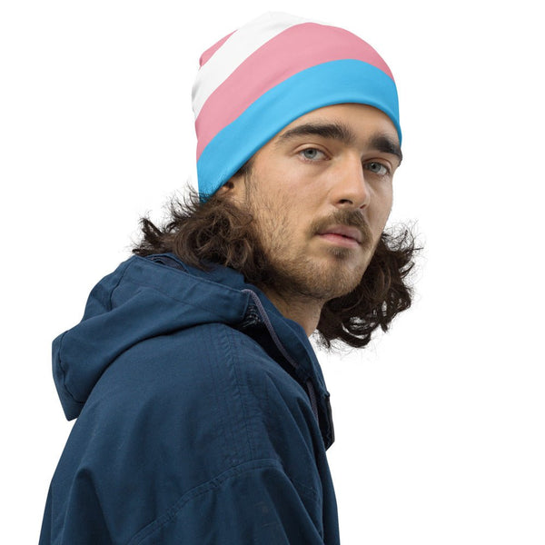 65 MCMLXV Unisex LGBT Transgender Pride Flag Print Knit Beanie Skullcap - 65mcmlxv