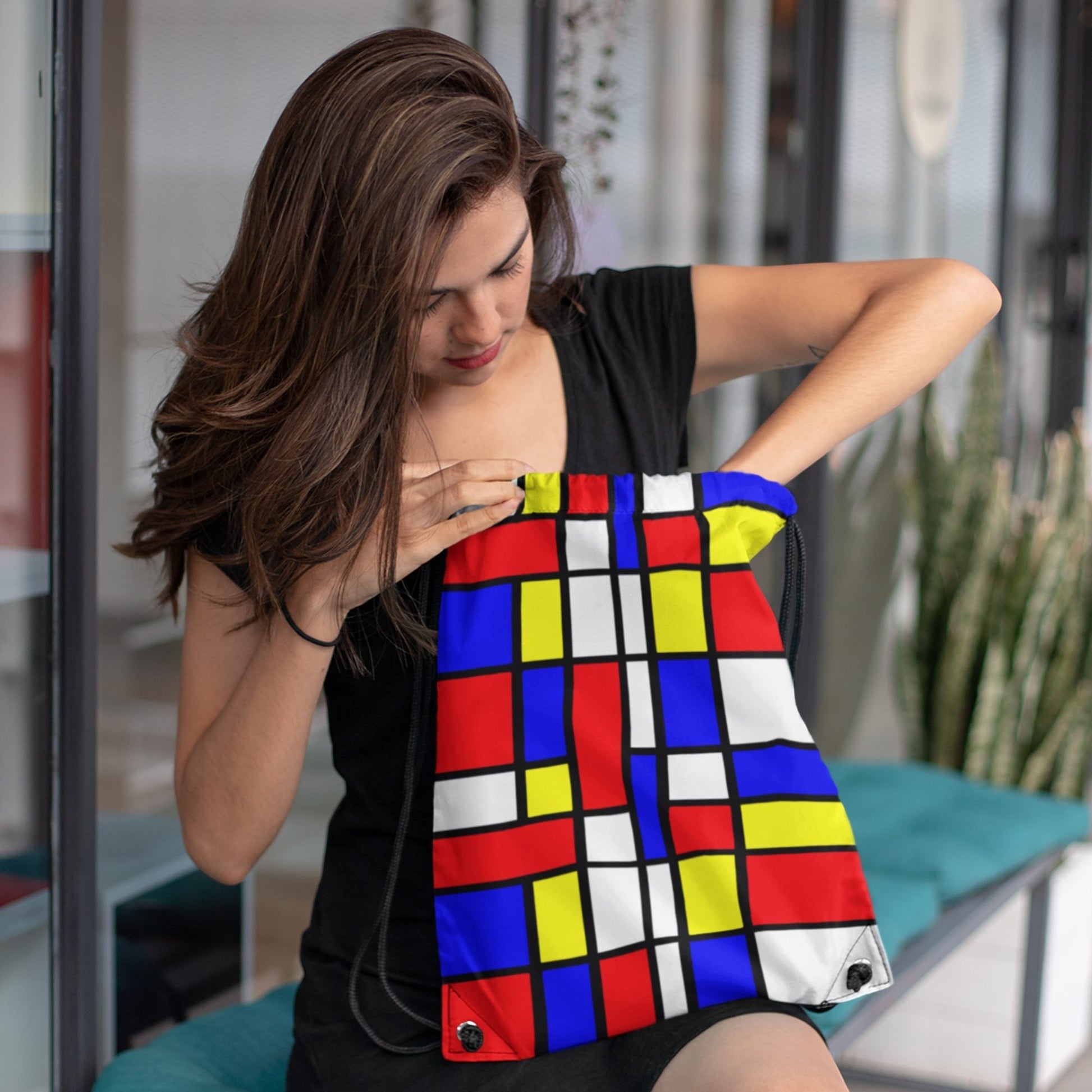 65 MCMLXV Unisex Mondrian Color Block Print Drawstring Bag - 65mcmlxv