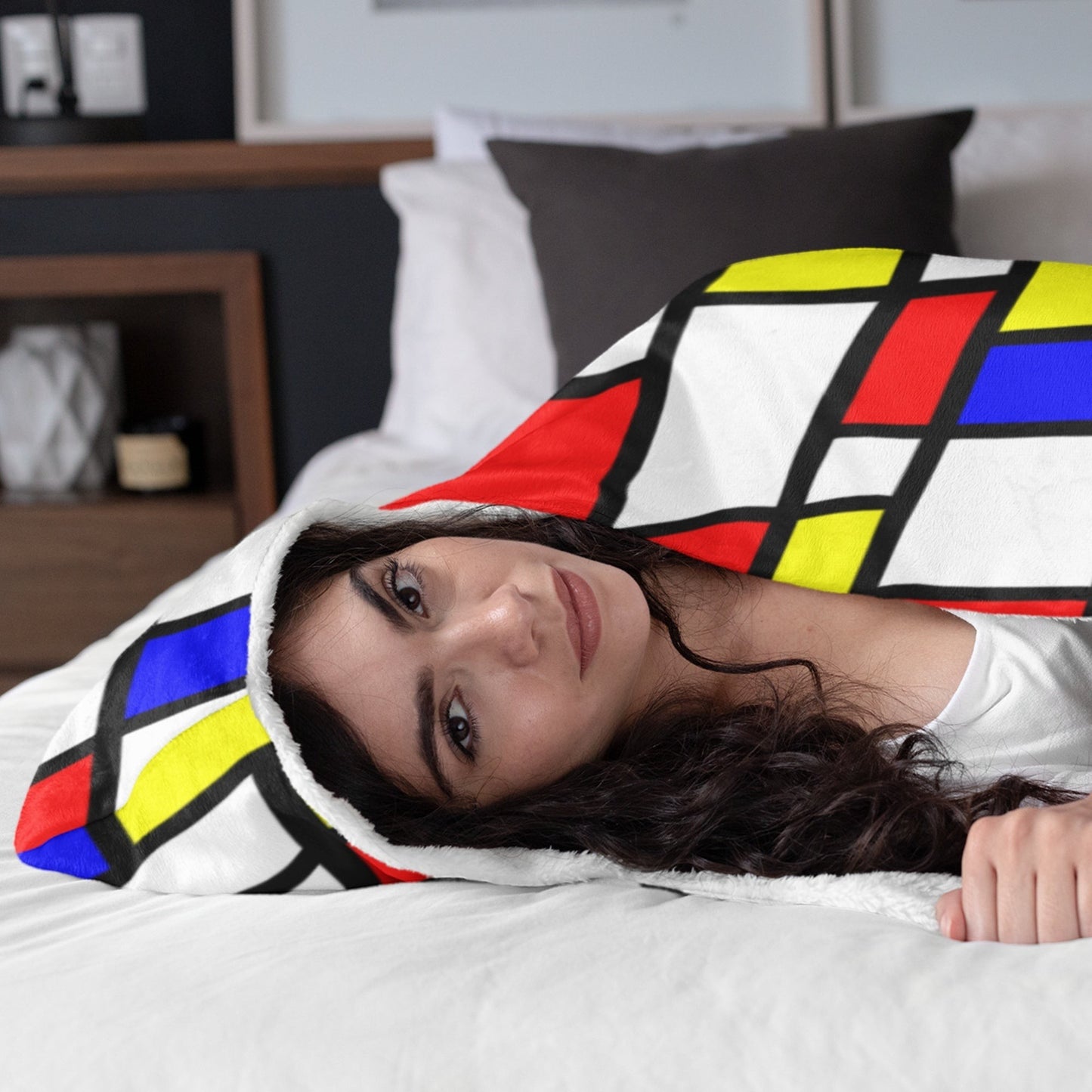65 MCMLXV Unisex Mondrian Color Block Print Hooded Blanket - 65mcmlxv