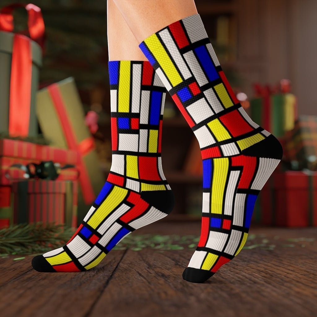65 MCMLXV Unisex Mondrian Color Block Print Socks - 65mcmlxv