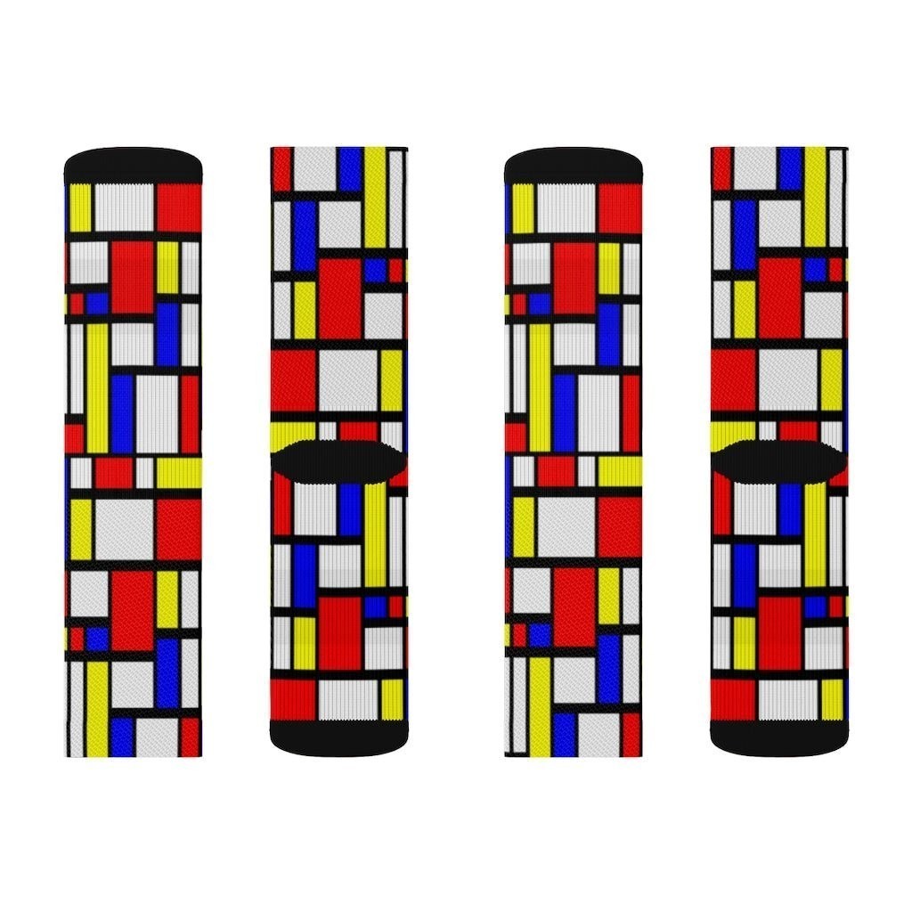 65 MCMLXV Unisex Mondrian Color Block Print Socks - 65mcmlxv