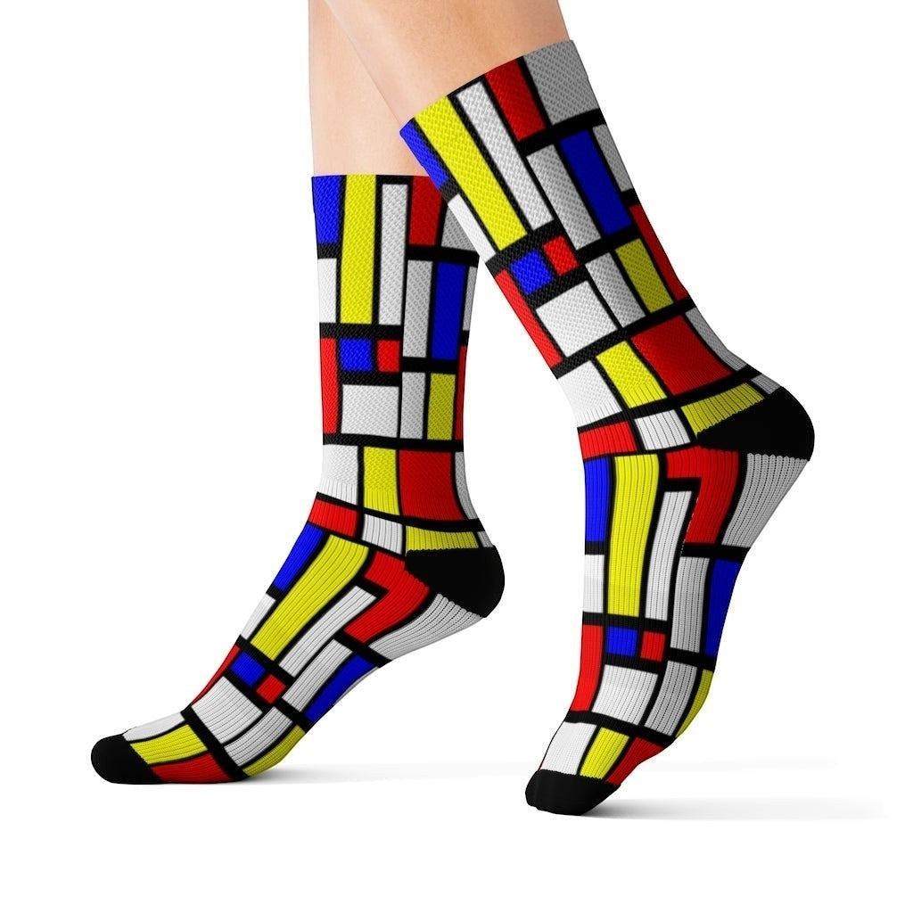 65 MCMLXV Unisex Mondrian Color Block Print Socks - 65mcmlxv