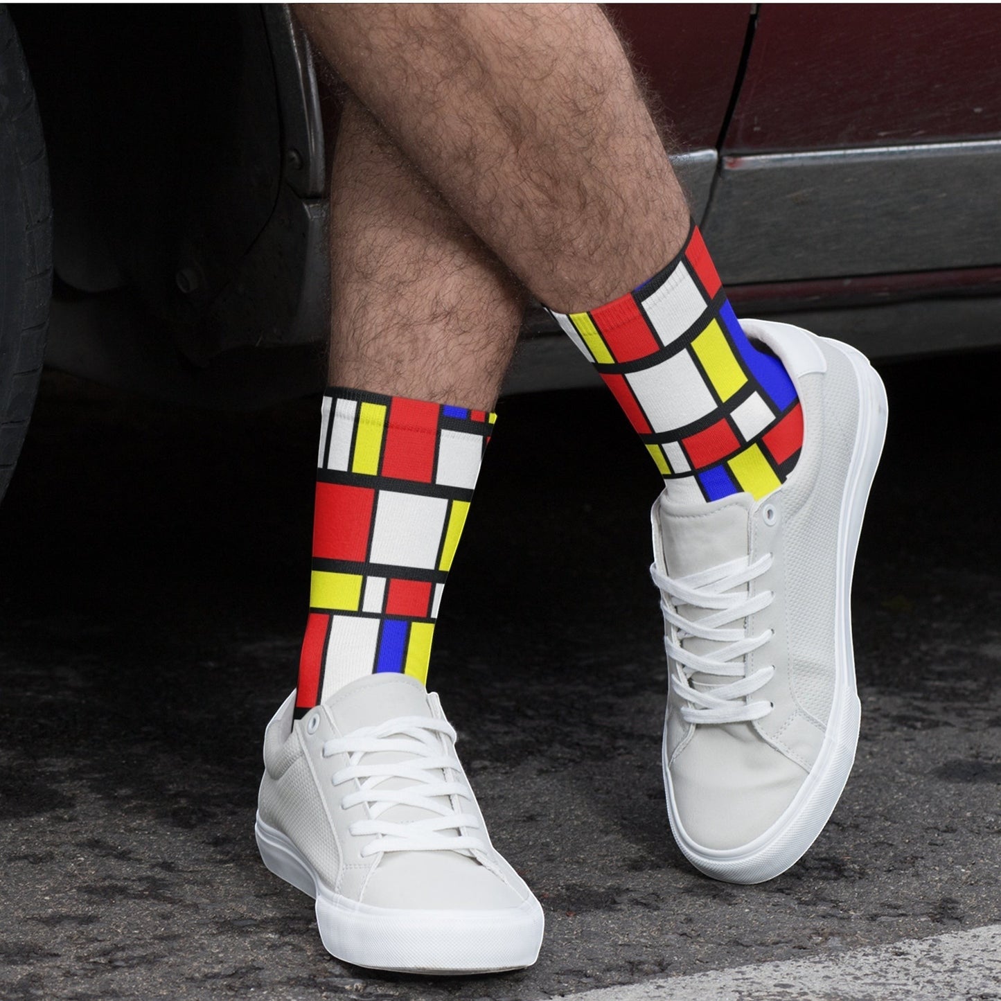 65 MCMLXV Unisex Mondrian Color Block Print Socks - 65mcmlxv