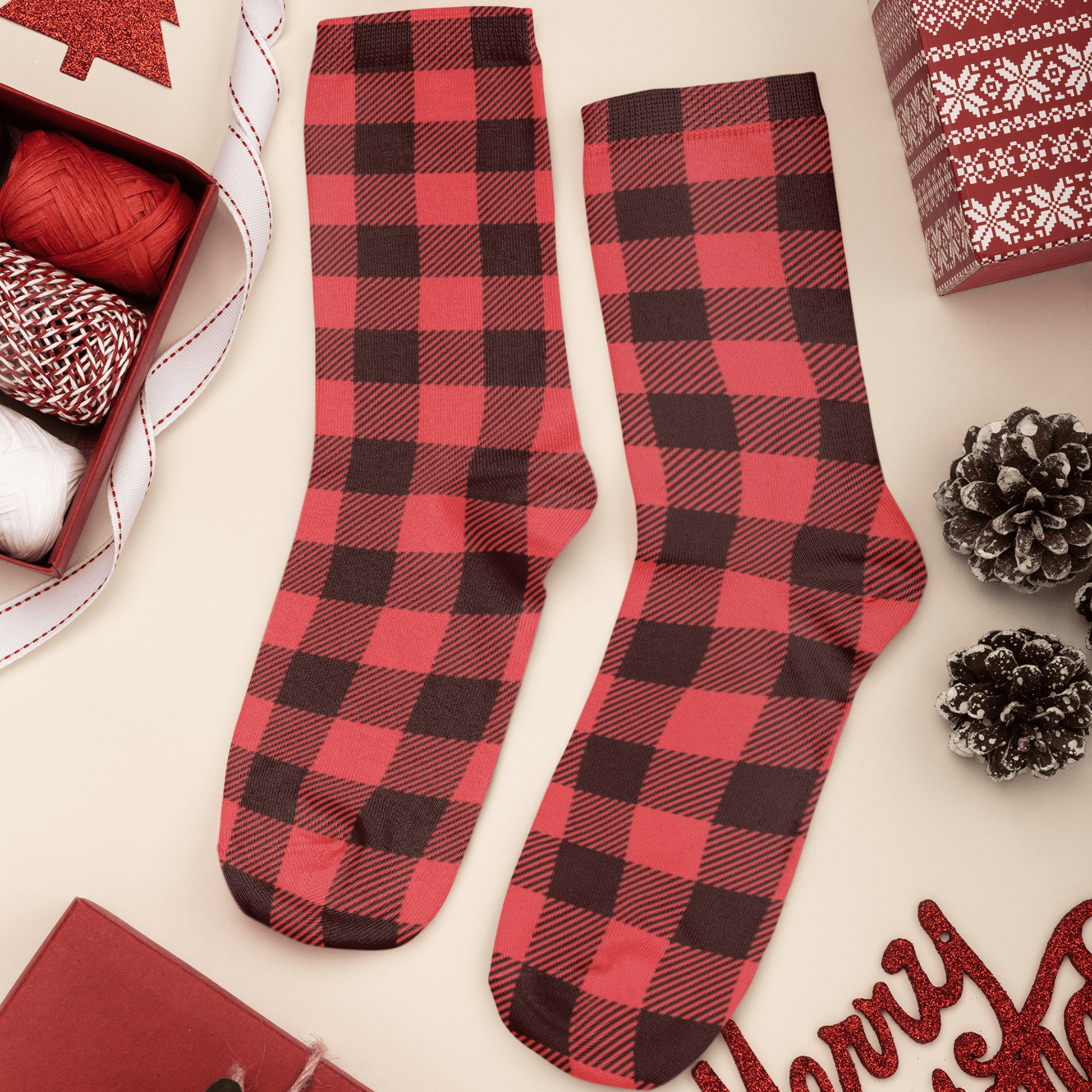 65 MCMLXV Unisex Red Buffalo Plaid Print Tube Socks - 65mcmlxv