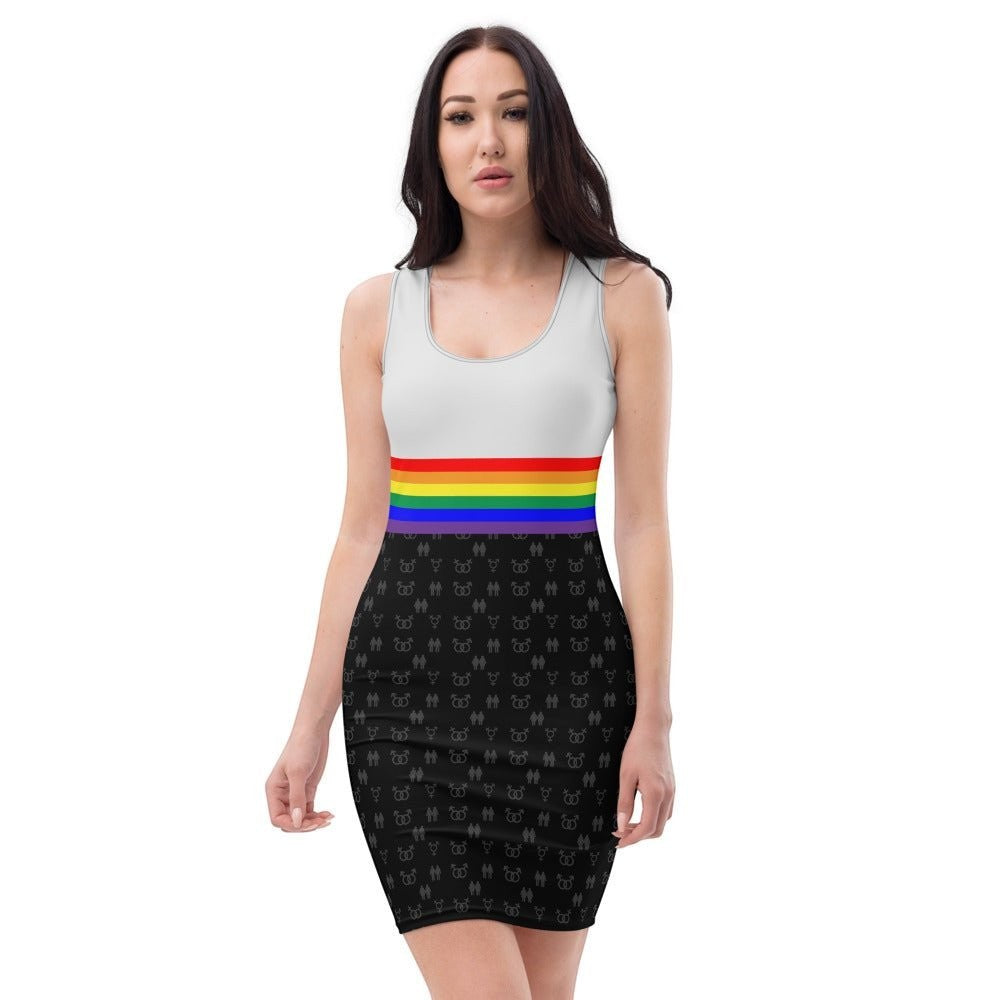 65 MCMLXV Women's LGBTQ Rainbow Flag Stripe Print Bodycon Dress - 65mcmlxv
