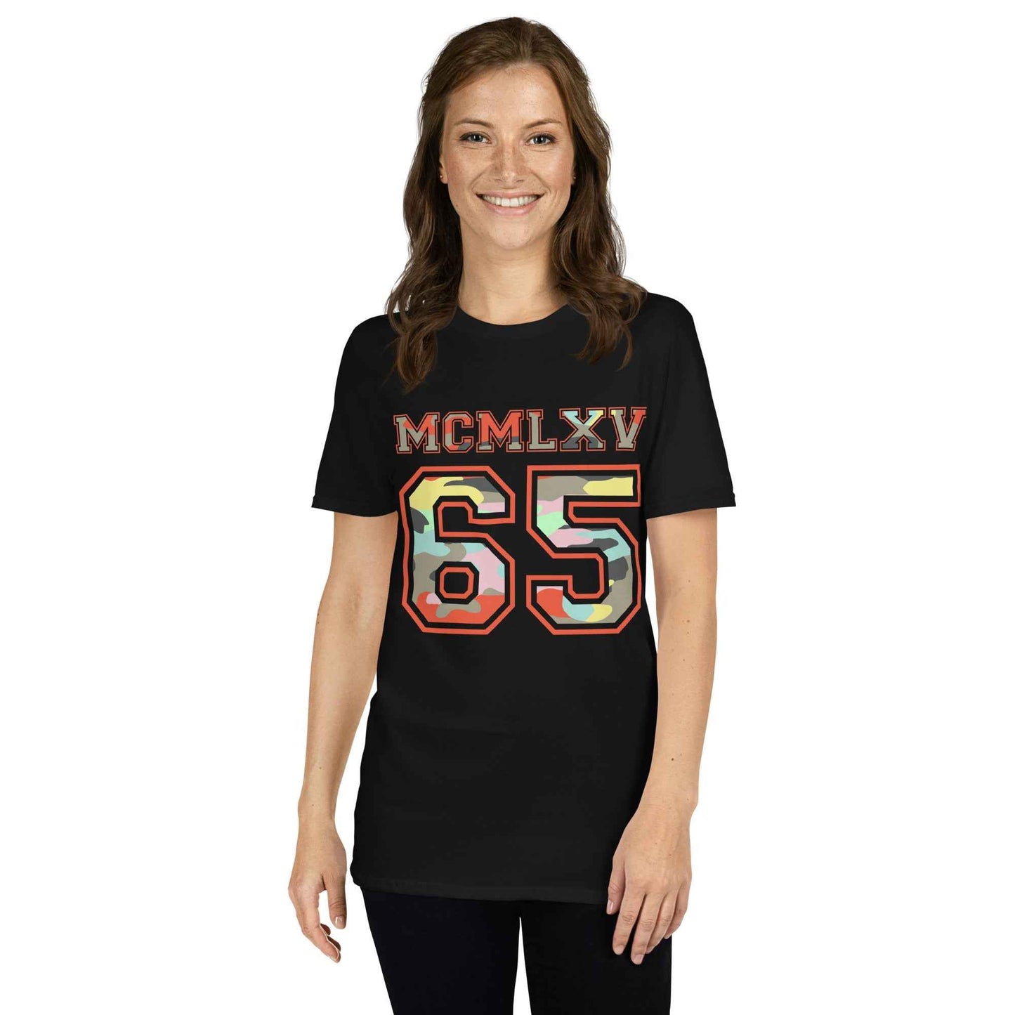 65 MCMLXV Women's Camouflage Varsity Logo Graphic T-Shirt