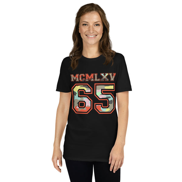 65 MCMLXV Women's Camouflage Varsity Logo Graphic T-Shirt - 65mcmlxv