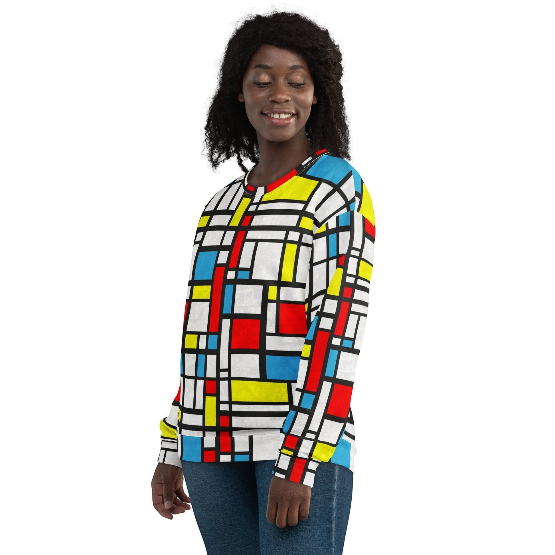 65 MCMLXV Women's Distressed Mondrian Color Block Print Fleece Sweatshirt - 65mcmlxv