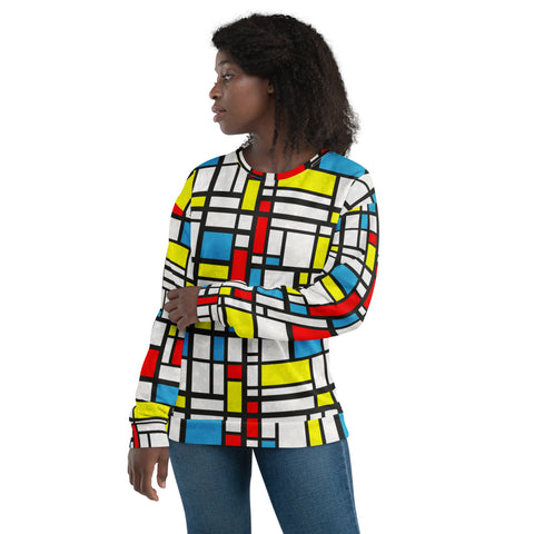 65 MCMLXV Women's Distressed Mondrian Color Block Print Fleece Sweatshirt - 65mcmlxv