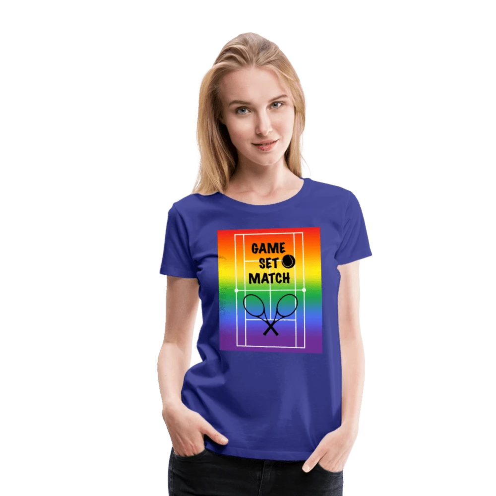 65 MCMLXV Women’s Game, Set Match Rainbow Tennis Court Premium Graphic T-Shirt - 65mcmlxv