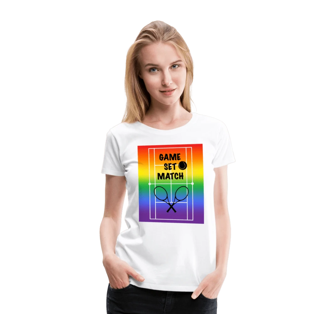 65 MCMLXV Women’s Game, Set Match Rainbow Tennis Court Premium Graphic T-Shirt - 65mcmlxv