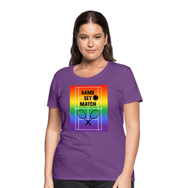 65 MCMLXV Women’s Game, Set Match Rainbow Tennis Court Premium Graphic T-Shirt - 65mcmlxv