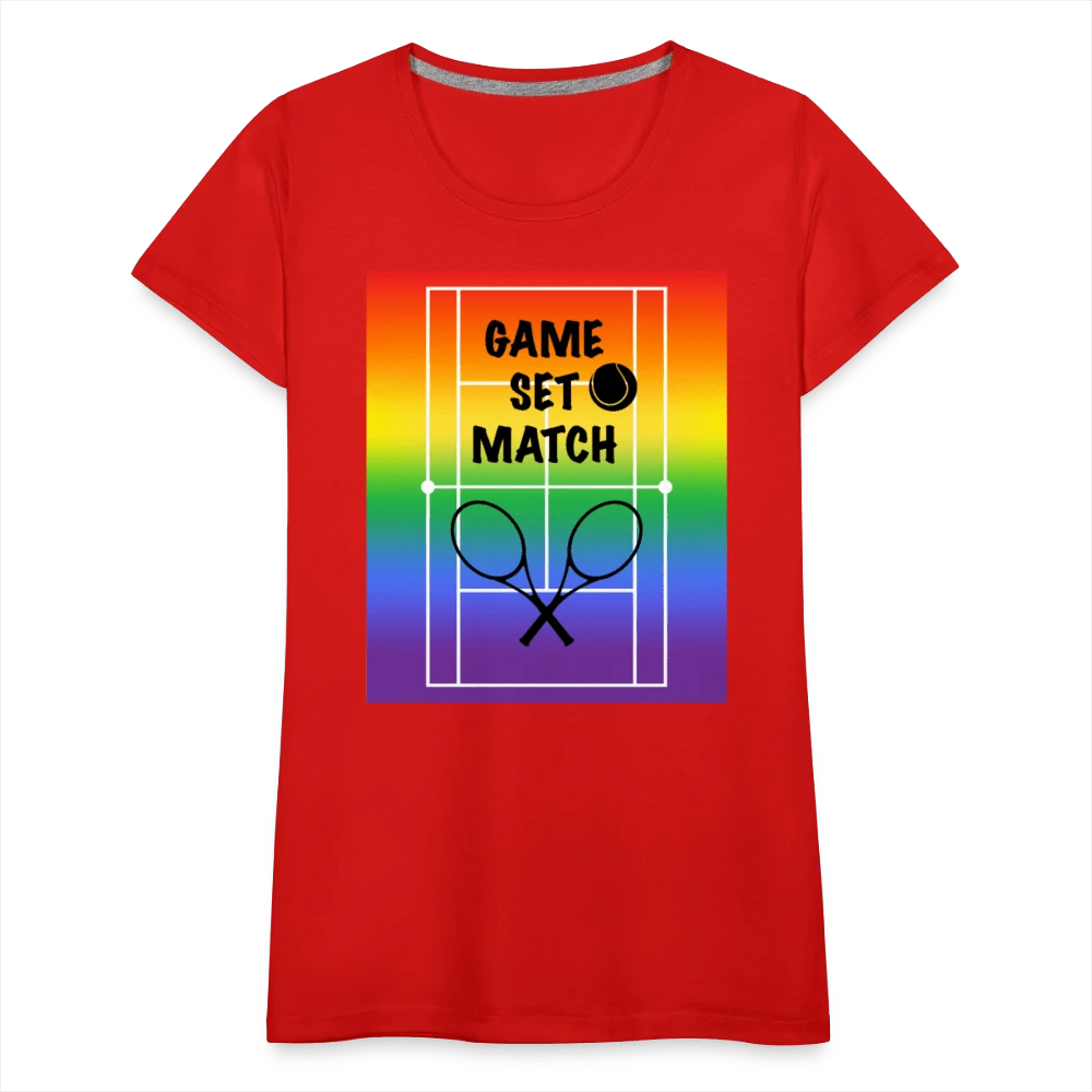 65 MCMLXV Women’s Game, Set Match Rainbow Tennis Court Premium Graphic T-Shirt - 65mcmlxv