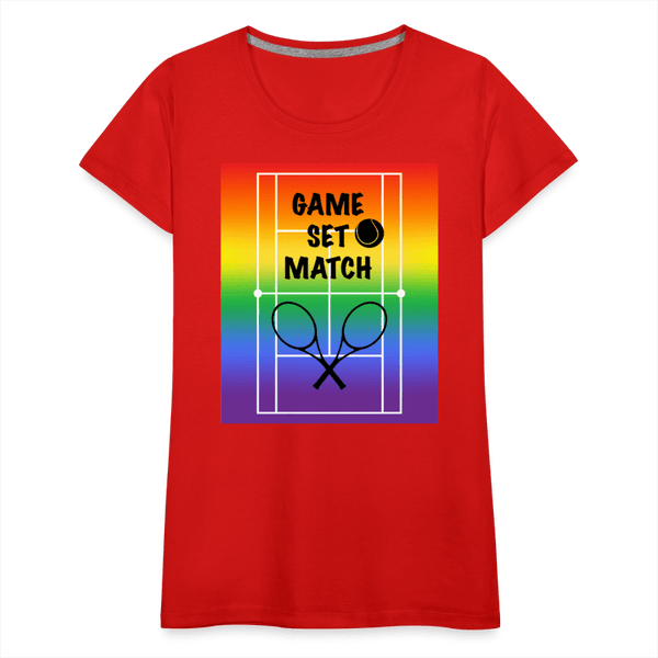 65 MCMLXV Women’s Game, Set Match Rainbow Tennis Court Premium Graphic T-Shirt - 65mcmlxv