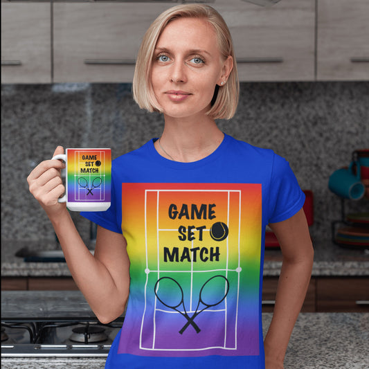 65 MCMLXV Women’s Game, Set Match Rainbow Tennis Court Premium Graphic T-Shirt - 65mcmlxv