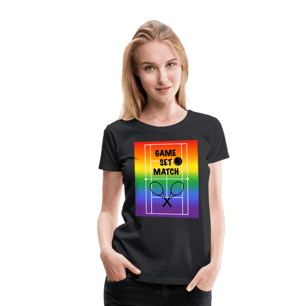 65 MCMLXV Women’s Game, Set Match Rainbow Tennis Court Premium Graphic T-Shirt - 65mcmlxv