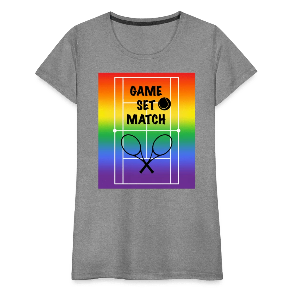 65 MCMLXV Women’s Game, Set Match Rainbow Tennis Court Premium Graphic T-Shirt - 65mcmlxv