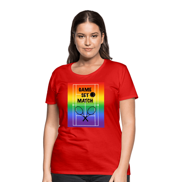 65 MCMLXV Women’s Game, Set Match Rainbow Tennis Court Premium Graphic T-Shirt - 65mcmlxv
