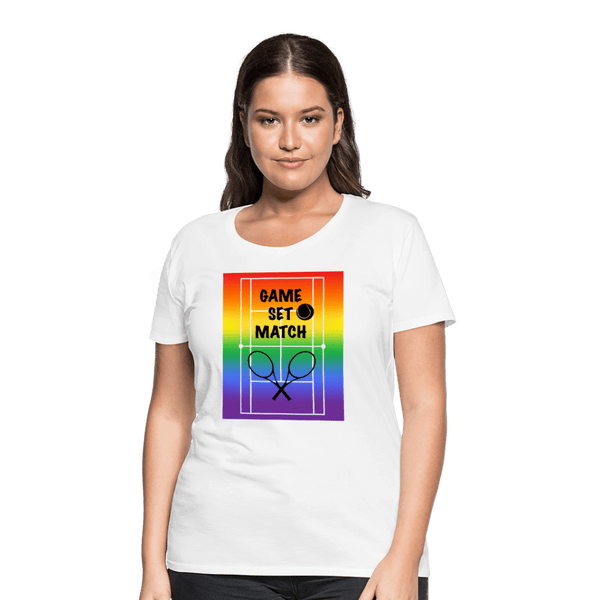 65 MCMLXV Women’s Game, Set Match Rainbow Tennis Court Premium Graphic T-Shirt - 65mcmlxv