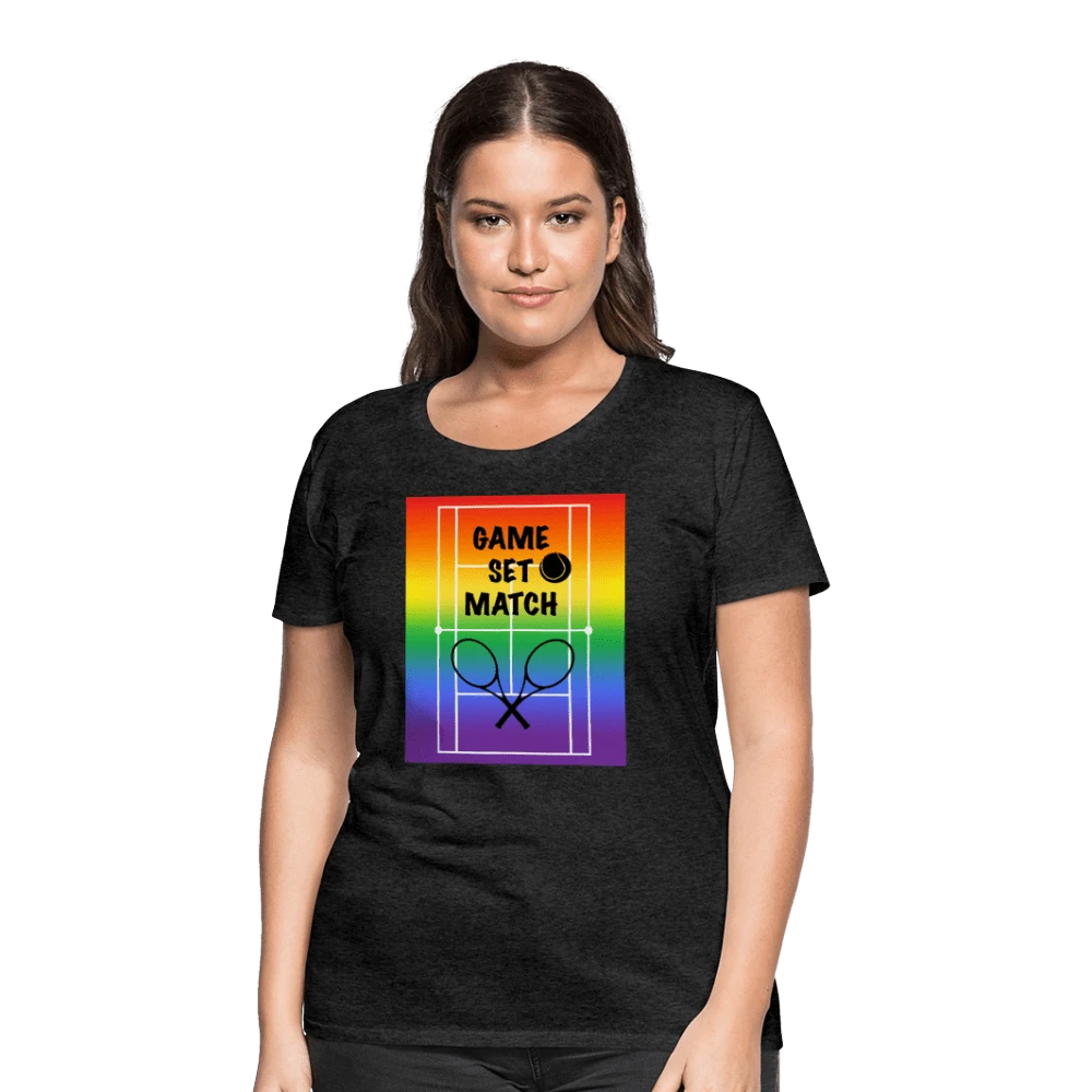 65 MCMLXV Women’s Game, Set Match Rainbow Tennis Court Premium Graphic T-Shirt - 65mcmlxv