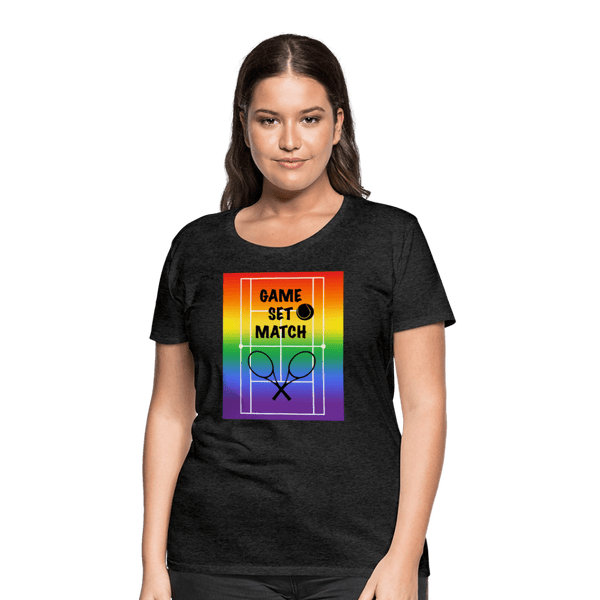 65 MCMLXV Women’s Game, Set Match Rainbow Tennis Court Premium Graphic T-Shirt - 65mcmlxv