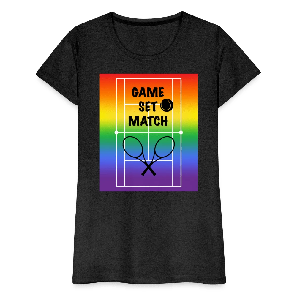 65 MCMLXV Women’s Game, Set Match Rainbow Tennis Court Premium Graphic T-Shirt - 65mcmlxv