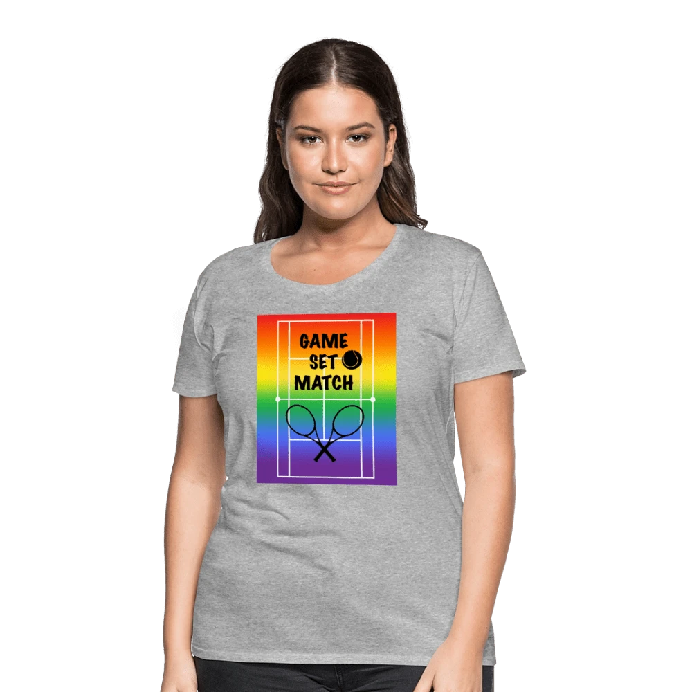 65 MCMLXV Women’s Game, Set Match Rainbow Tennis Court Premium Graphic T-Shirt - 65mcmlxv