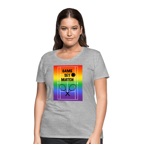65 MCMLXV Women’s Game, Set Match Rainbow Tennis Court Premium Graphic T-Shirt - 65mcmlxv