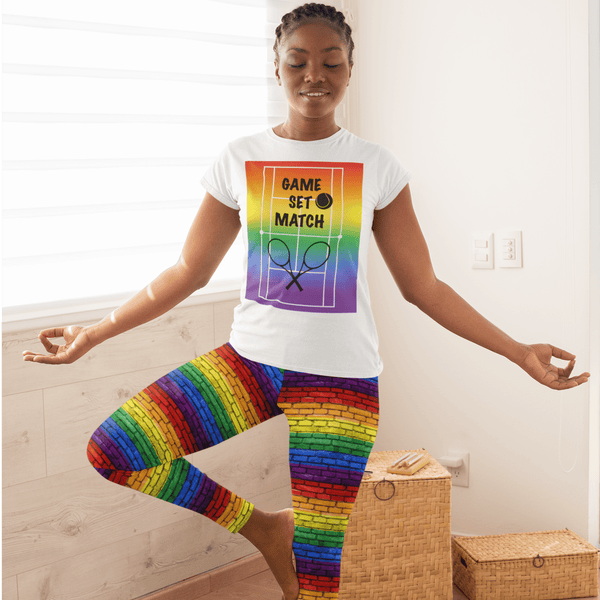 65 MCMLXV Women’s Game, Set Match Rainbow Tennis Court Premium Graphic T-Shirt - 65mcmlxv