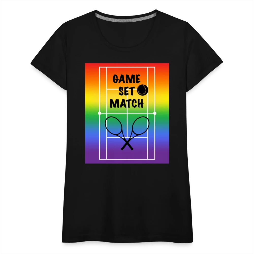 65 MCMLXV Women’s Game, Set Match Rainbow Tennis Court Premium Graphic T-Shirt - 65mcmlxv