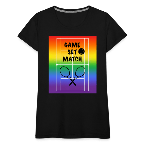 65 MCMLXV Women’s Game, Set Match Rainbow Tennis Court Premium Graphic T-Shirt - 65mcmlxv