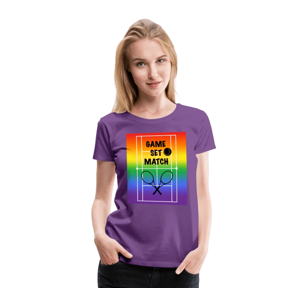 65 MCMLXV Women’s Game, Set Match Rainbow Tennis Court Premium Graphic T-Shirt - 65mcmlxv