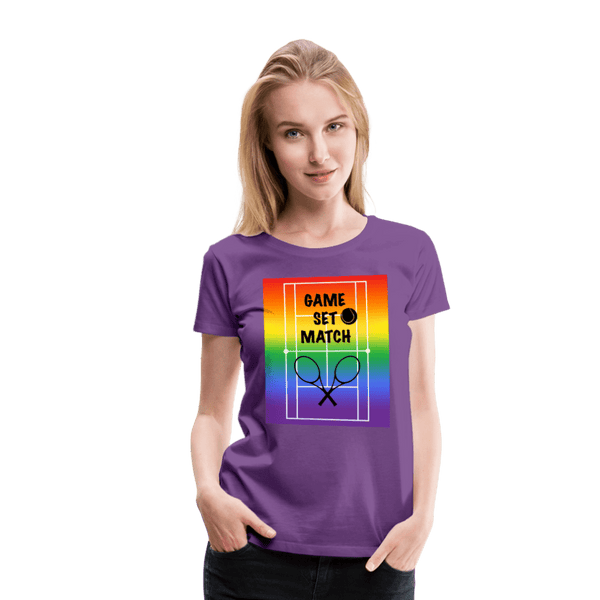65 MCMLXV Women’s Game, Set Match Rainbow Tennis Court Premium Graphic T-Shirt - 65mcmlxv