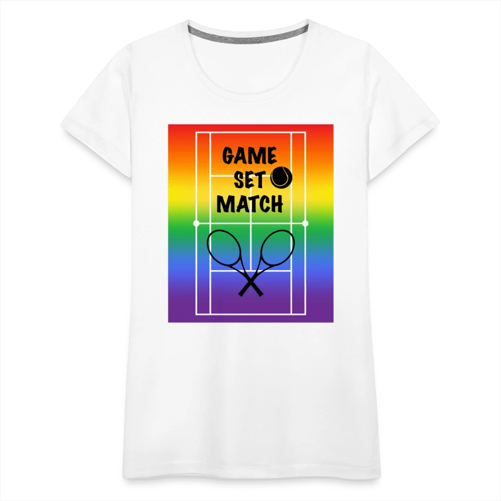 65 MCMLXV Women’s Game, Set Match Rainbow Tennis Court Premium Graphic T-Shirt - 65mcmlxv