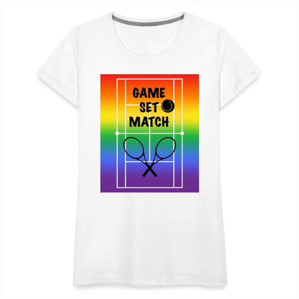 65 MCMLXV Women’s Game, Set Match Rainbow Tennis Court Premium Graphic T-Shirt - 65mcmlxv