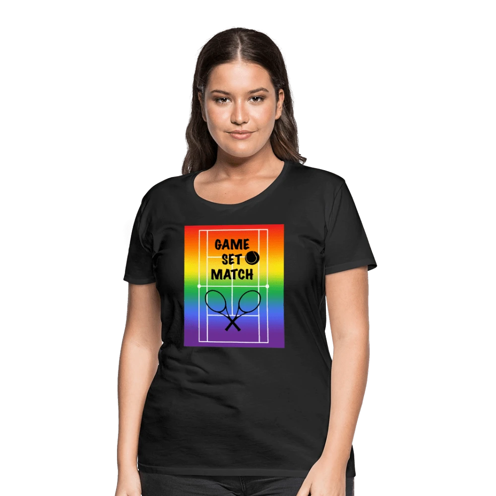 65 MCMLXV Women’s Game, Set Match Rainbow Tennis Court Premium Graphic T-Shirt - 65mcmlxv