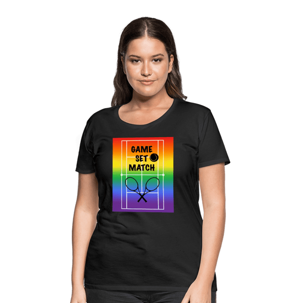 65 MCMLXV Women’s Game, Set Match Rainbow Tennis Court Premium Graphic T-Shirt - 65mcmlxv
