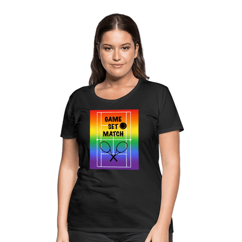 65 MCMLXV Women’s Game, Set Match Rainbow Tennis Court Premium Graphic T-Shirt - 65mcmlxv