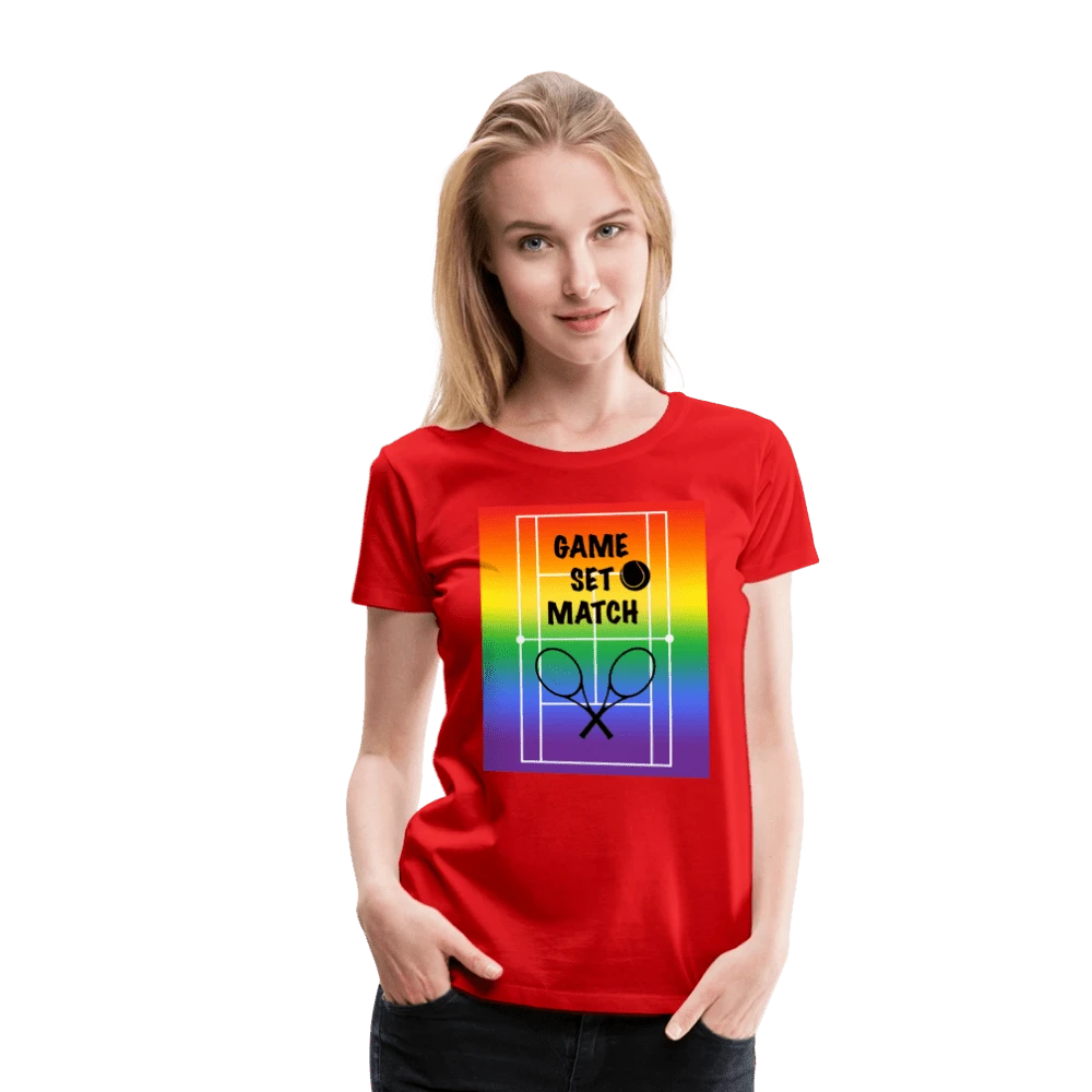 65 MCMLXV Women’s Game, Set Match Rainbow Tennis Court Premium Graphic T-Shirt - 65mcmlxv