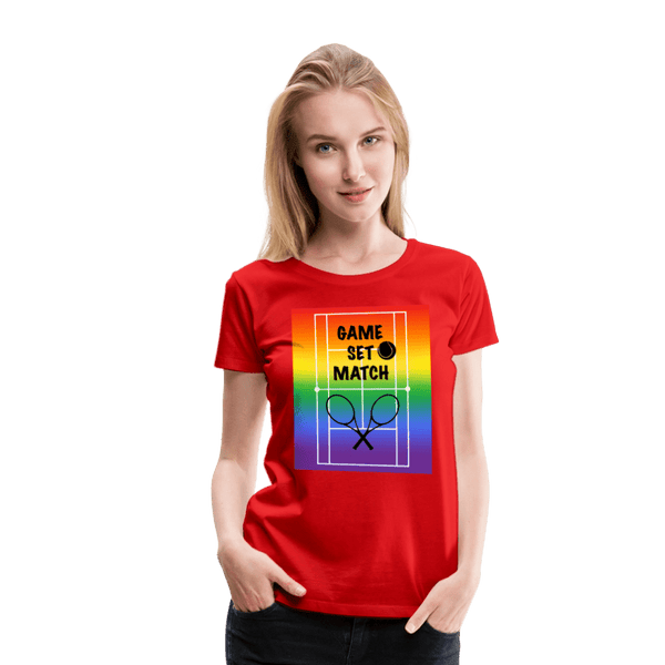 65 MCMLXV Women’s Game, Set Match Rainbow Tennis Court Premium Graphic T-Shirt - 65mcmlxv
