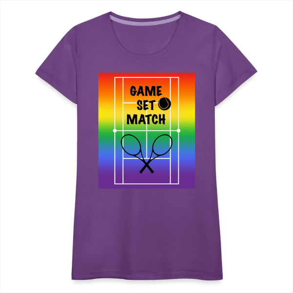65 MCMLXV Women’s Game, Set Match Rainbow Tennis Court Premium Graphic T-Shirt - 65mcmlxv