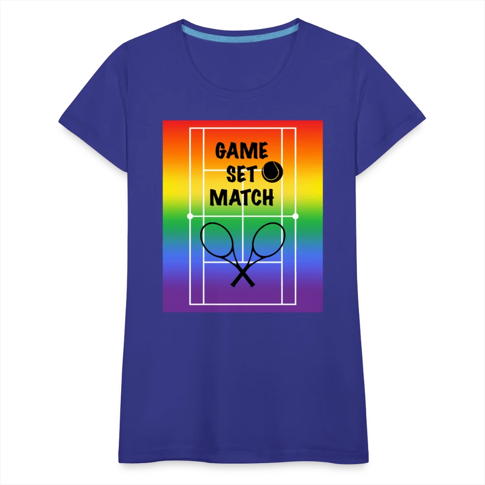 65 MCMLXV Women’s Game, Set Match Rainbow Tennis Court Premium Graphic T-Shirt - 65mcmlxv