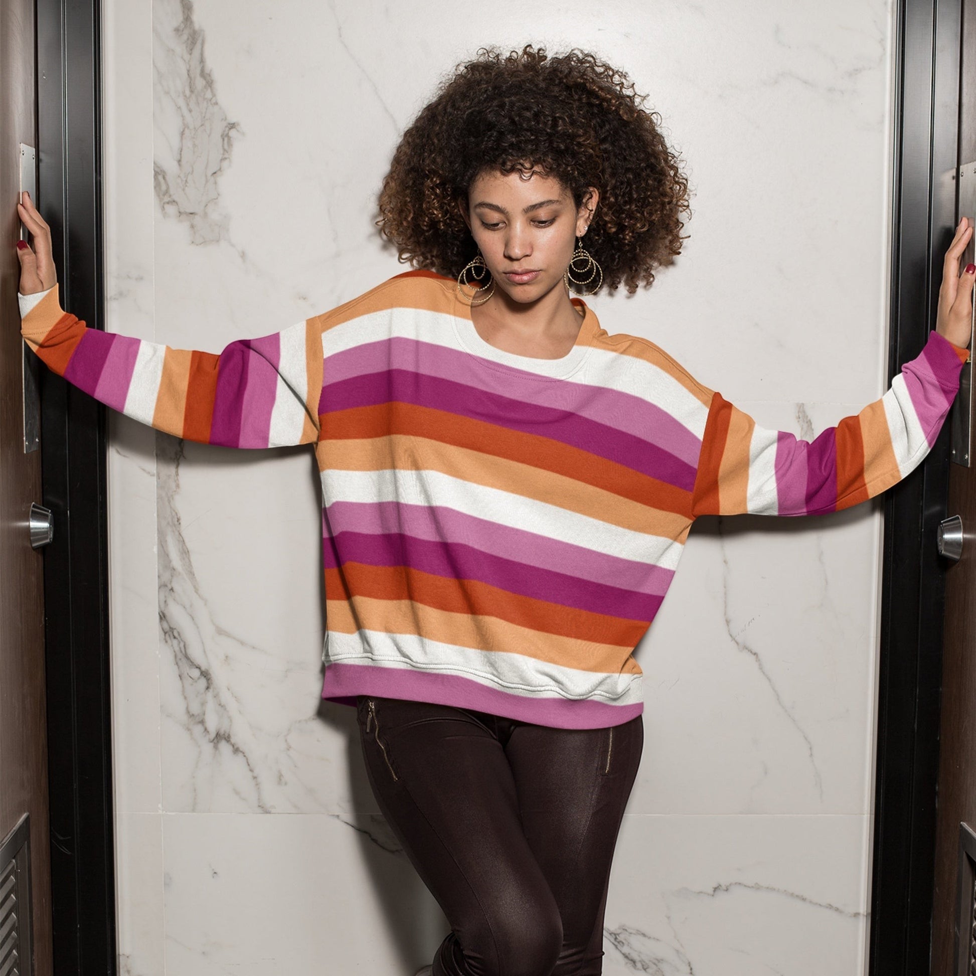 65 MCMLXV Women's LGBT Lesbian Pride Sunset Flag Performance Sweatshirt Jumper - 65mcmlxv