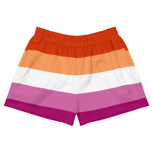 65 MCMLXV Womens LGBT Lesbian Pride Sunset Flag Print Athletic Gym Running Shorts - 65mcmlxv